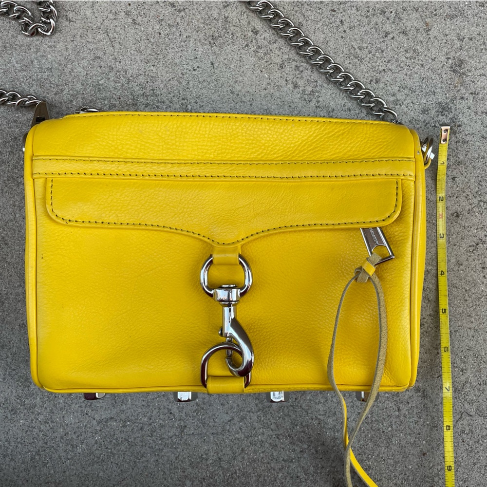 Canary Yellow Leather 5 Zip, Silver Chain Crossbody - Picture 6 of 13